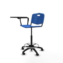 Taburete Robledo giratorio plástico azul brazo con pala diestros base poliamida ruedas autofrenantes 50mm