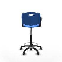 Taburete Robledo giratorio plástico azul brazo con pala diestros base poliamida ruedas autofrenantes 50mm