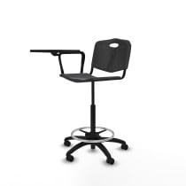 Taburete Robledo giratorio plástico negro brazo con pala diestros base poliamida ruedas autofrenantes 50mm