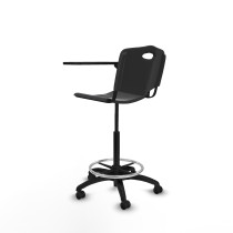 Taburete Robledo giratorio plástico negro brazo con pala diestros base poliamida ruedas autofrenantes 50mm