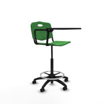 Taburete Robledo giratorio plástico verde brazo con pala diestros base poliamida ruedas autofrenantes 50mm