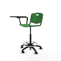 Taburete Robledo giratorio plástico verde brazo con pala diestros base poliamida ruedas autofrenantes 50mm
