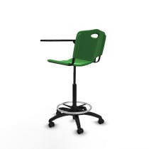 Taburete Robledo giratorio plástico verde brazo con pala diestros base poliamida ruedas autofrenantes 50mm