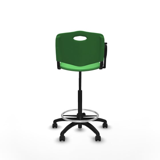 Taburete Robledo giratorio plástico verde brazo con pala diestros base poliamida ruedas autofrenantes 50mm