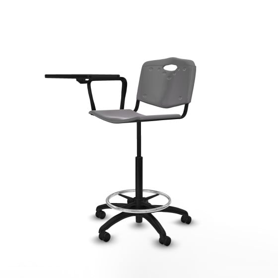 Taburete Robledo giratorio plástico gris claro brazo con pala diestros base poliamida ruedas autofrenantes 50mm