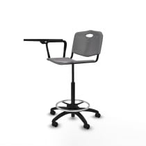 Taburete Robledo giratorio plástico gris claro brazo con pala diestros base poliamida ruedas autofrenantes 50mm