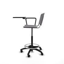 Taburete Robledo giratorio plástico gris claro brazo con pala diestros base poliamida ruedas autofrenantes 50mm