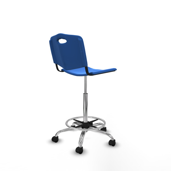 Taburete Robledo giratorio plástico azul sin brazos base cromada ruedas nailon 50mm