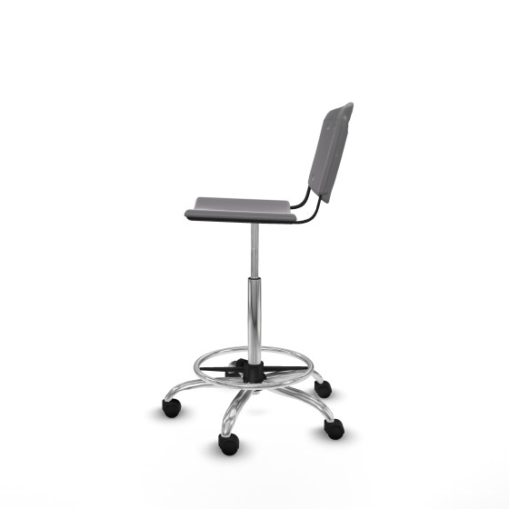 Taburete Robledo giratorio plástico gris claro sin brazos base cromada ruedas nailon 50mm
