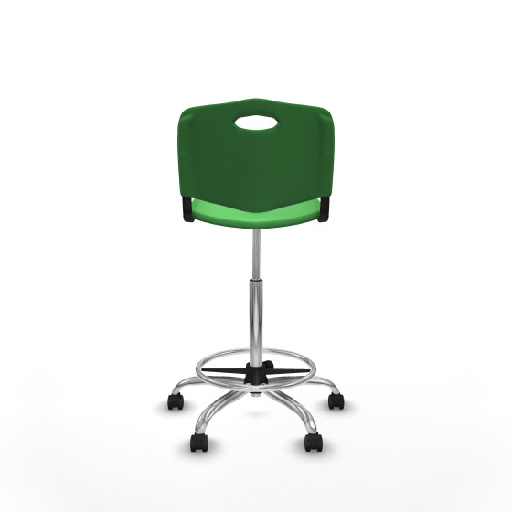 Taburete Robledo giratorio plástico verde sin brazos base cromada ruedas engomadas 50mm