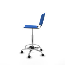 Taburete Robledo giratorio plástico azul sin brazos base cromada ruedas engomadas 50mm