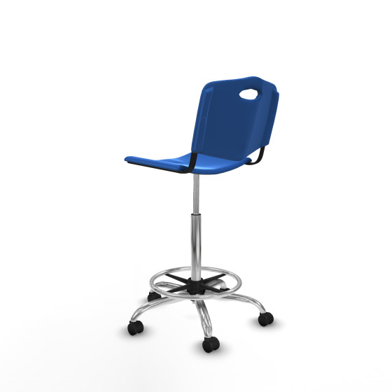 Taburete Robledo giratorio plástico azul sin brazos base cromada ruedas engomadas 50mm