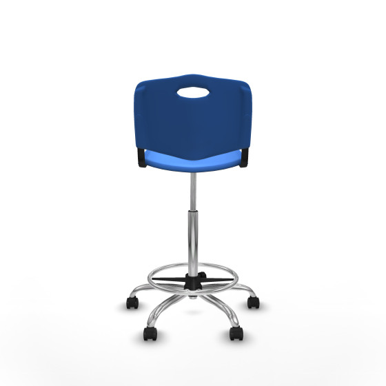 Taburete Robledo giratorio plástico azul sin brazos base cromada ruedas engomadas 50mm