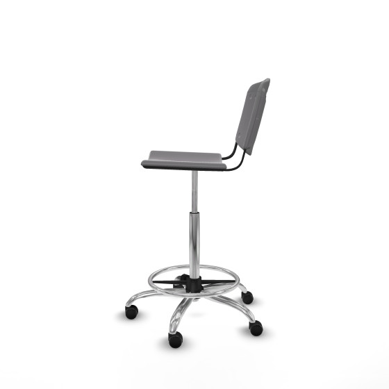 Taburete Robledo giratorio plástico gris claro sin brazos base cromada ruedas engomadas 50mm