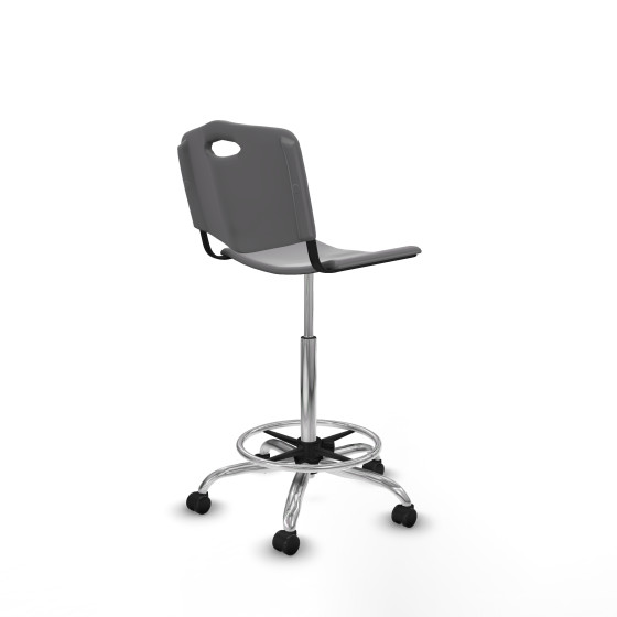 Taburete Robledo giratorio plástico gris claro sin brazos base cromada ruedas engomadas 50mm