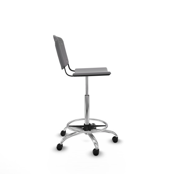 Taburete Robledo giratorio plástico gris claro sin brazos base cromada ruedas engomadas 50mm
