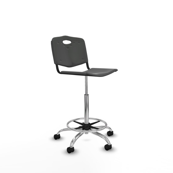 Taburete Robledo giratorio plástico gris oscuro sin brazos base cromada ruedas nailon 50mm