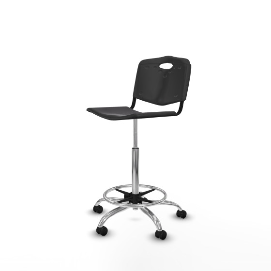 Taburete Robledo giratorio plástico negro sin brazos base cromada ruedas engomadas 50mm