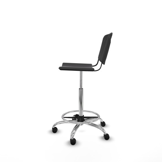 Taburete Robledo giratorio plástico negro sin brazos base cromada ruedas engomadas 50mm