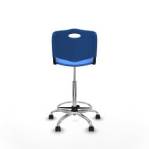 Taburete Robledo giratorio plástico azul sin brazos base cromada ruedas autofrenantes 50mm