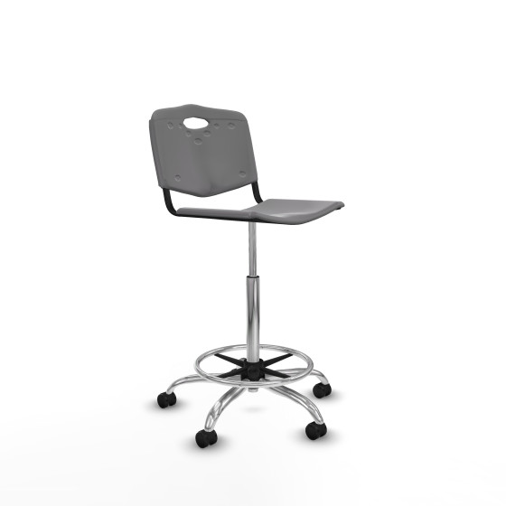 Taburete Robledo giratorio plástico gris claro sin brazos base cromada ruedas autofrenantes 50mm