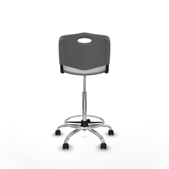 Taburete Robledo giratorio plástico gris claro sin brazos base cromada ruedas autofrenantes 50mm