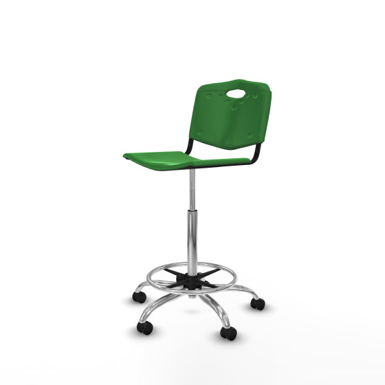 Taburete Robledo giratorio plástico verde sin brazos base cromada ruedas autofrenantes 50mm