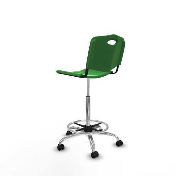 Taburete Robledo giratorio plástico verde sin brazos base cromada ruedas autofrenantes 50mm