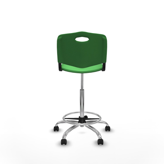 Taburete Robledo giratorio plástico verde sin brazos base cromada ruedas autofrenantes 50mm