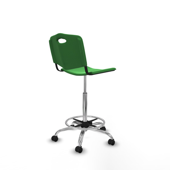 Taburete Robledo giratorio plástico verde sin brazos base cromada ruedas autofrenantes 50mm