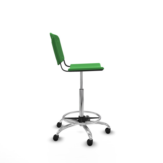 Taburete Robledo giratorio plástico verde sin brazos base cromada ruedas autofrenantes 50mm