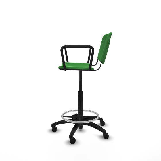 Taburete Robledo giratorio plástico verde brazos fijos base poliamida ruedas engomadas 50mm
