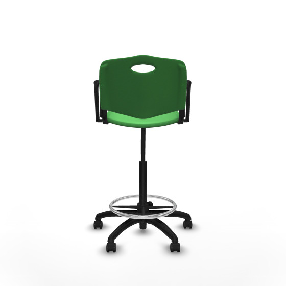 Taburete Robledo giratorio plástico verde brazos fijos base poliamida ruedas engomadas 50mm