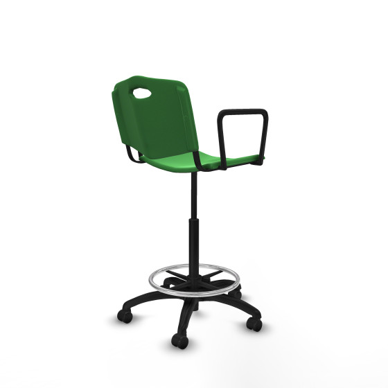 Taburete Robledo giratorio plástico verde brazos fijos base poliamida ruedas engomadas 50mm