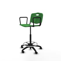 Taburete Robledo giratorio plástico verde brazos fijos base poliamida ruedas nailon 50mm