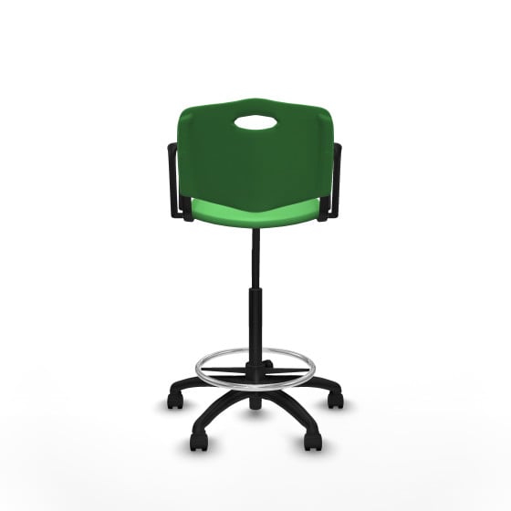 Taburete Robledo giratorio plástico verde brazos fijos base poliamida ruedas nailon 50mm