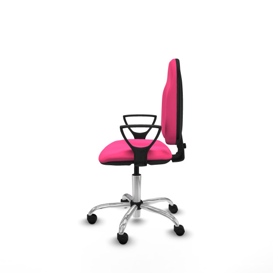 Algarra CP similpiel rosa brazos fijos base cromada ruedas nailon 50mm