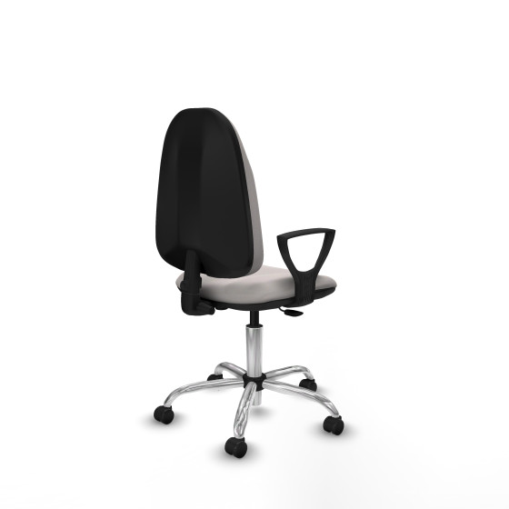 Algarra CP similpiel blanco brazos fijos base cromada ruedas engomadas 50mm
