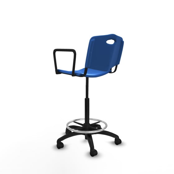 Taburete Robledo giratorio plástico azul brazos fijos base poliamida ruedas nailon 50mm