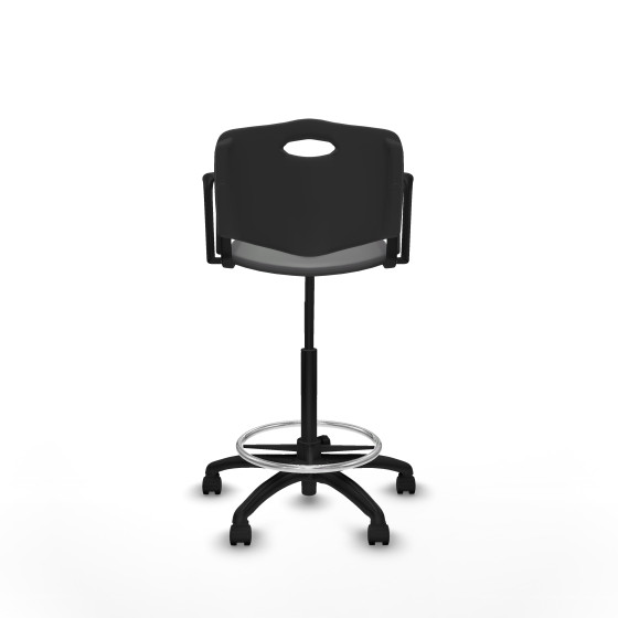 Taburete Robledo giratorio plástico negro brazos fijos base poliamida ruedas nailon 50mm