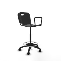 Taburete Robledo giratorio plástico negro brazos fijos base poliamida ruedas nailon 50mm