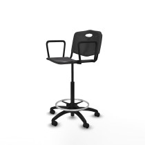 Taburete Robledo giratorio plástico negro brazos fijos base poliamida ruedas engomadas 50mm