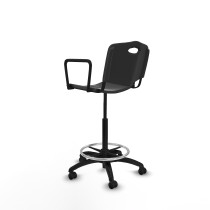 Taburete Robledo giratorio plástico negro brazos fijos base poliamida ruedas engomadas 50mm
