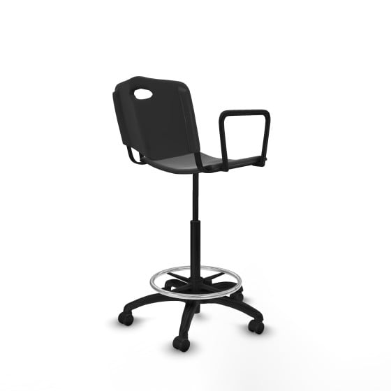 Taburete Robledo giratorio plástico negro brazos fijos base poliamida ruedas engomadas 50mm