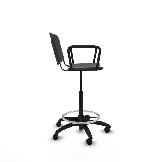 Taburete Robledo giratorio plástico negro brazos fijos base poliamida ruedas engomadas 50mm