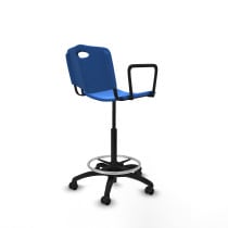 Taburete Robledo giratorio plástico azul brazos fijos base poliamida ruedas autofrenantes 50mm