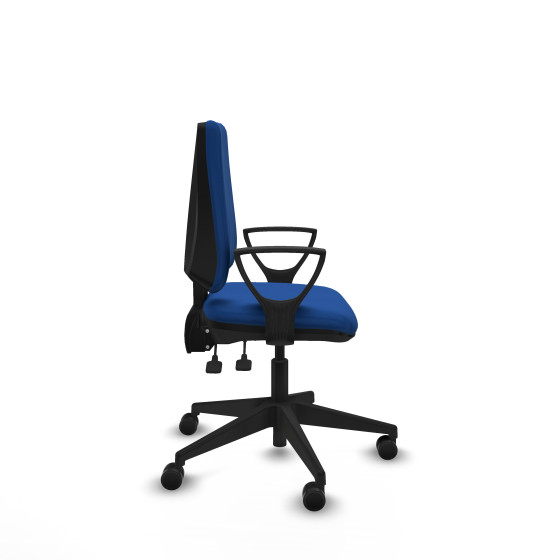 Elche AS similpiel azul brazos fijos base piramidal ruedas nailon 65mm
