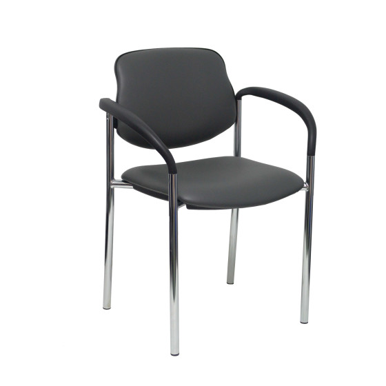 Silla fija Styl similpiel gris oscuro chasis cromo con brazos