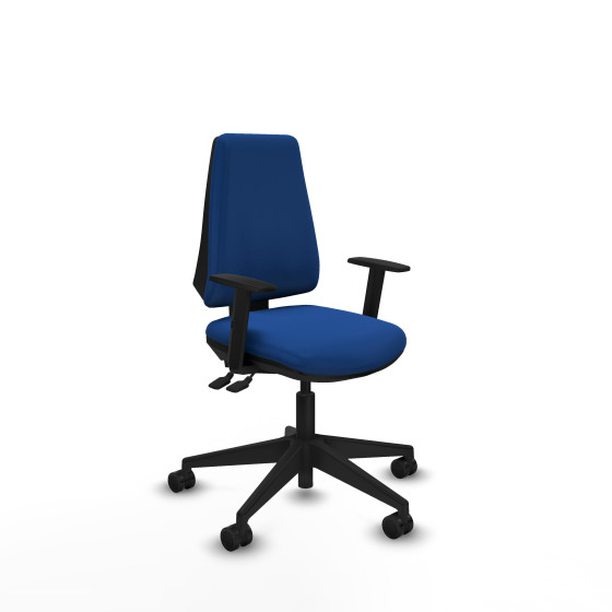Elche AS similpiel azul brazos 1D base piramidal ruedas nailon 65mm