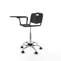Taburete Robledo giratorio plástico negro brazo con pala diestros base cromada ruedas nailon 50mm